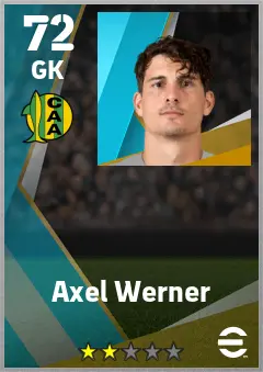 Axel Werner eFootball 2026 player card — 72 OVR GK