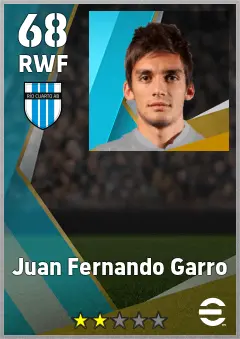 Juan Fernando Garro eFootball 2026 player card, 68 OVR RWF