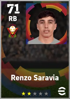 Renzo Saravia eFootball 2026 player card — 71 OVR RB