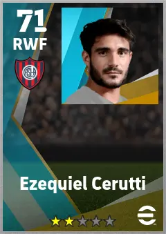 Ezequiel Cerutti eFootball 2026 player card — 71 OVR RWF