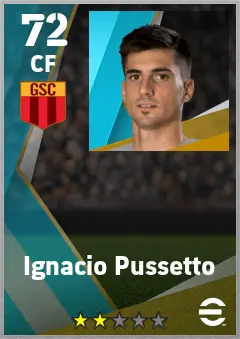 Ignacio Pussetto eFootball 2026 player card — 72 OVR CF
