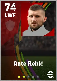 Ante Rebic eFootball 2026 player card — 74 OVR LWF