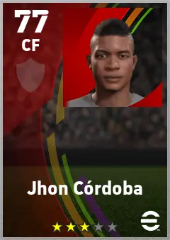 Jhon Cordoba eFootball 2026 player card — 77 OVR CF