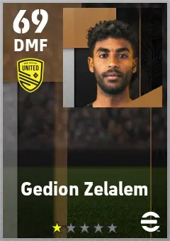 Gedion Zelalem eFootball 2026 player card — 69 OVR DMF