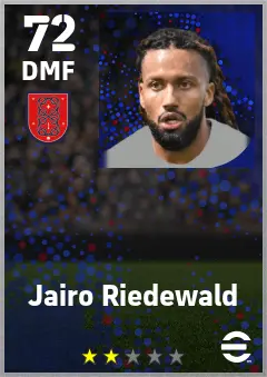 Jairo Riedewald eFootball 2026 player card — 72 OVR DMF