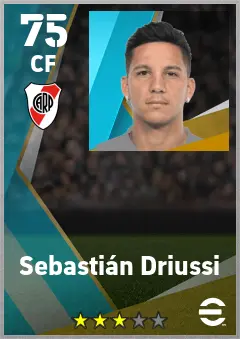 Sebastian Driussi eFootball 2026 player card — 75 OVR CF