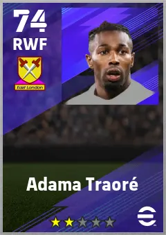 Adama Traore eFootball 2026 player card — 74 OVR RWF