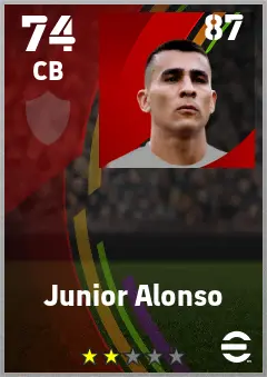Junior Alonso eFootball 2026 player card — 74 OVR CB