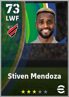 Stiven Mendoza eFootball 2026 player card — 73 OVR LWF