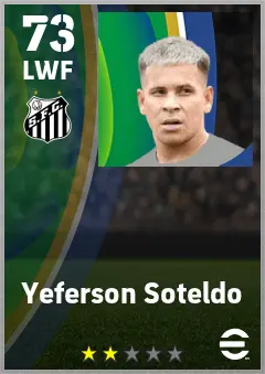Yeferson Soteldo eFootball 2026 player card — 73 OVR LWF