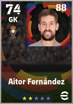 Aitor Fernandez eFootball 2026 player card — 74 OVR GK