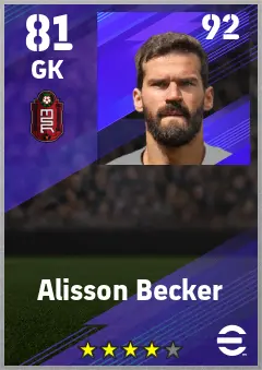 Alisson Becker eFootball 2026 player card — 81 OVR GK