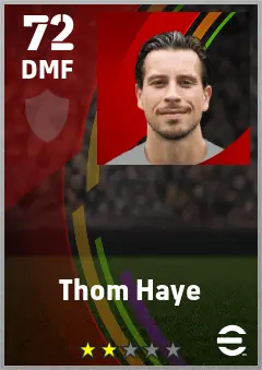 Thom Haye eFootball 2026 player card — 72 OVR DMF