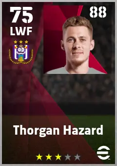 Thorgan Hazard eFootball 2026 player card — 75 OVR LWF