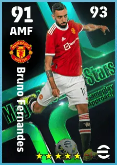 Bruno Fernandes eFootball 2026 player card — 91 OVR AMF