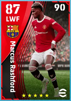 Marcus Rashford eFootball 2026 player card — 87 OVR LWF
