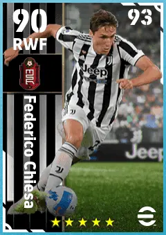 Federico Chiesa eFootball 2026 player card — 90 OVR RWF
