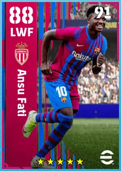 Ansu Fati eFootball 2026 player card — 88 OVR LWF