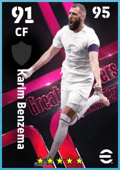 Karim Benzema eFootball 2026 player card — 91 OVR CF