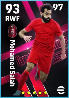 Mohamed Salah eFootball 2026 player card — 93 OVR RWF