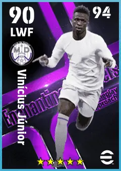 Vinicius Junior eFootball 2026 player card — 90 OVR LWF