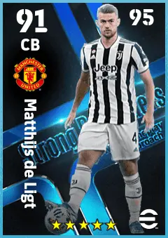 Matthijs de Ligt eFootball 2026 player card — 91 OVR CB
