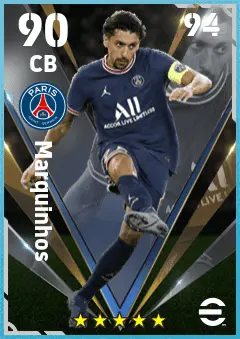 Marquinhos eFootball 2026 player card — 90 OVR CB