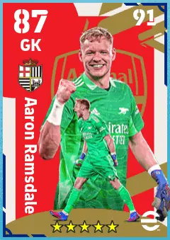 Aaron Ramsdale eFootball 2026 player card — 87 OVR GK