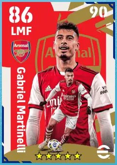 Gabriel Martinelli eFootball 2026 player card — 86 OVR LMF