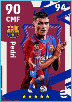 Pedri eFootball 2026 player card — 90 OVR CMF