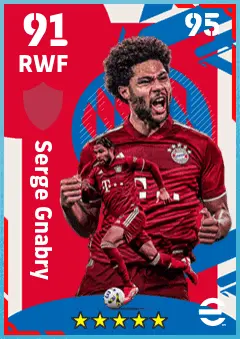 Serge Gnabry eFootball 2026 player card — 91 OVR RWF