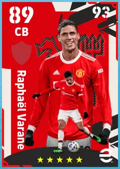 Raphael Varane eFootball 2026 player card — 89 OVR CB
