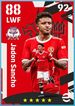 Jadon Sancho eFootball 2026 player card — 88 OVR LWF