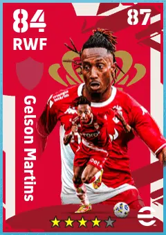 Gelson Martins eFootball 2026 player card — 84 OVR RWF
