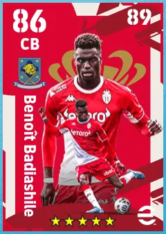 Benoit Badiashile eFootball 2026 player card — 86 OVR CB