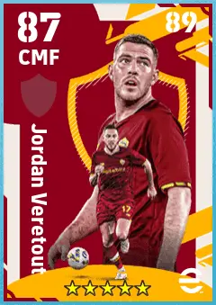 Jordan Veretout eFootball 2026 player card — 87 OVR CMF