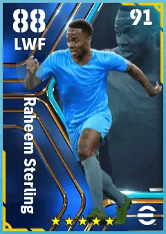 Raheem Sterling eFootball 2026 player card — 88 OVR LWF
