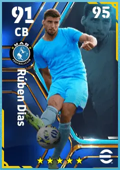 Ruben Dias eFootball 2026 player card — 91 OVR CB