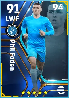 Phil Foden eFootball 2026 player card — 91 OVR LWF