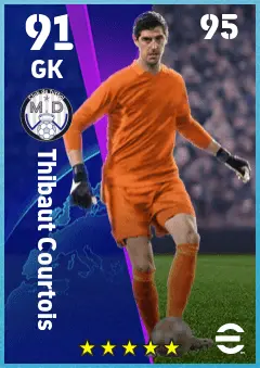 Thibaut Courtois eFootball 2026 player card — 91 OVR GK