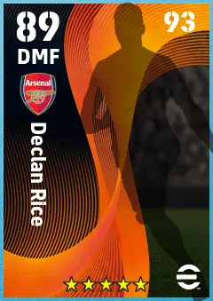 Declan Rice eFootball 2026 player card — 89 OVR DMF