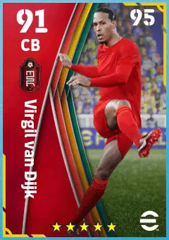 Virgil van Dijk eFootball 2026 player card — 91 OVR CB