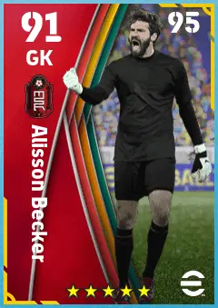 Alisson Becker eFootball 2026 player card — 91 OVR GK