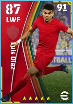 Luis Diaz eFootball 2026 player card — 87 OVR LWF