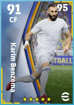 Karim Benzema eFootball 2026 player card — 91 OVR CF