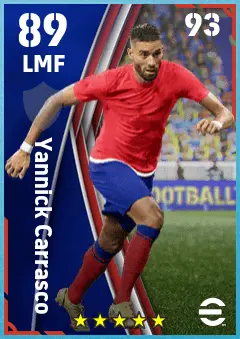 Yannick Carrasco eFootball 2026 player card — 89 OVR LMF