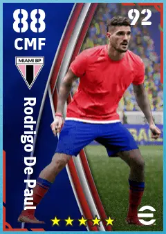 Rodrigo De Paul eFootball 2026 player card — 88 OVR CMF