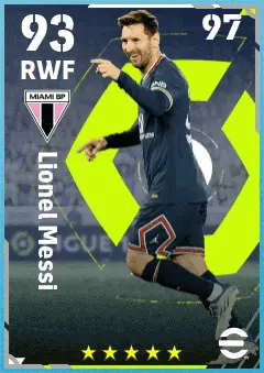 Lionel Messi eFootball 2026 player card — 93 OVR RWF