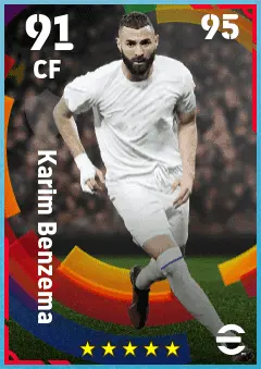 Karim Benzema eFootball 2026 player card — 91 OVR CF