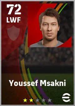 Youssef Msakni eFootball 2026 player card — 72 OVR LWF